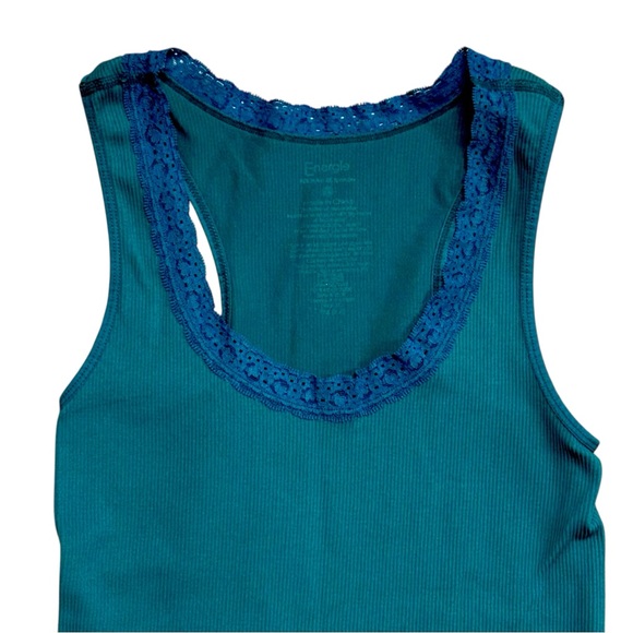 Energie | Y2K Teal Blue Lace Trim Thick Stretch Compression Tank Top - Picture 5 of 7